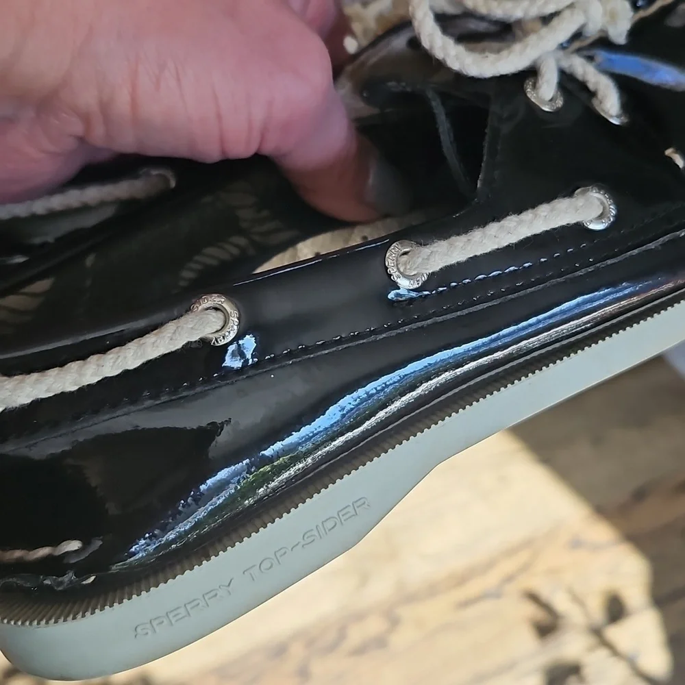 Sperry Black Leather Boat Shoes 6 VGUC